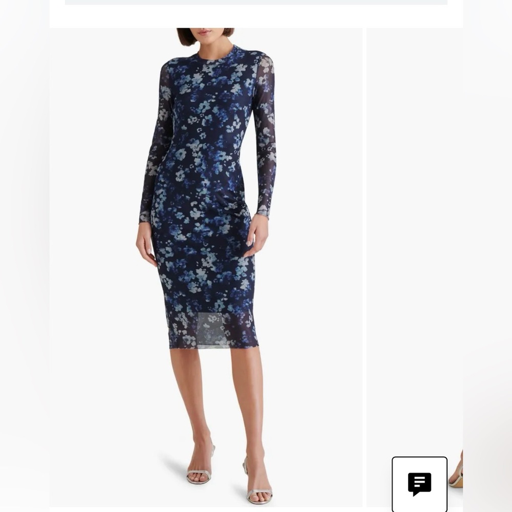 Steve Madden Sheer Blue Floral Long Sleeve Dress